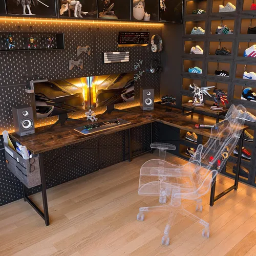 Vista 6 de ODK L Shaped Desk, 66" Computer Corner Desk, Gaming Desk, Home Office Writing Desk with Monitor Shelf, Space-Saving Workstation Desk, Modern Simple