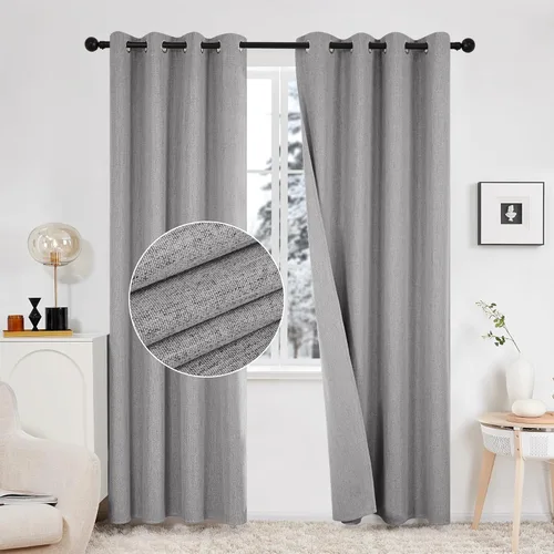 Vista 31 de Deconovo Cortinas totalmente opacas de lino, cortinas de oscurecimiento de habitación con ojales para dormitorio, sala de estar, habitación