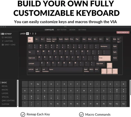 Vista 6 de Keychron V1 75% Layout - Teclado mecánico con cable QMKVIA personalizado, con perilla retroiluminación RGB compacta macro programable, teclas K Pro