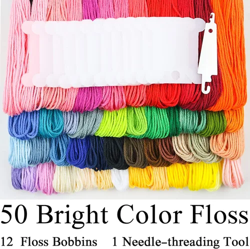 Vista 2 de Similane Hilo de bordar, 50 madejas, hilo de punto de cruz, color arcoíris, pulseras de la amistad, hilo dental para manualidades, con 12 bobinas