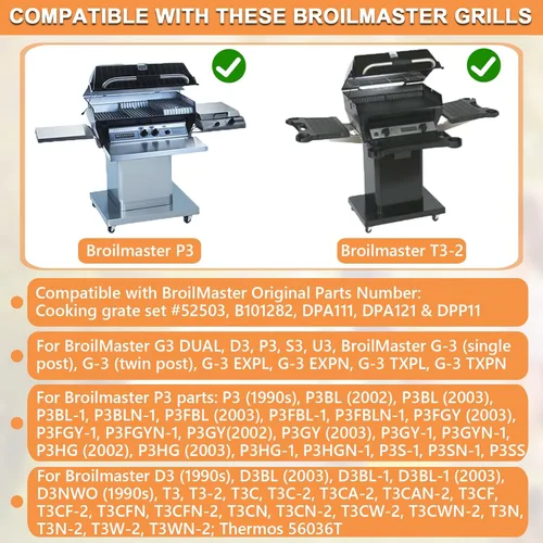Vista 2 de Rejillas de parrilla para piezas de parrilla Broilmaster, Broilmaster P3, G3, S3, U3, D3, Broilmaster G-3 (poste único), G-3 (poste doble), G-3