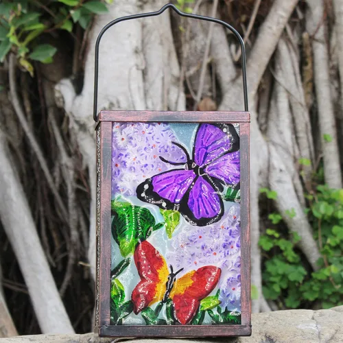 Vista 4 de Linterna solar colgante, decoración al aire libre, luces LED solares de mariposa, lámpara de mesa para patio al aire libre jardín