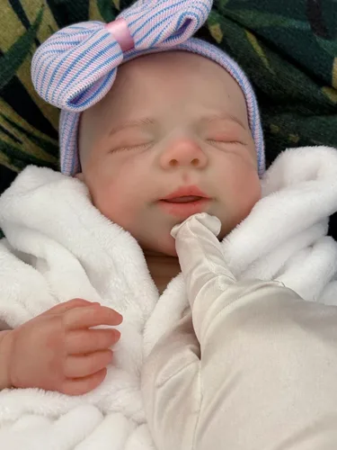 Vista 6 de Muñecas bebé de silicona de 18 pulgadas Pascale niña de cuerpo completo, muñecas recién nacidas anatómicamente correctas con boca abierta de la vida