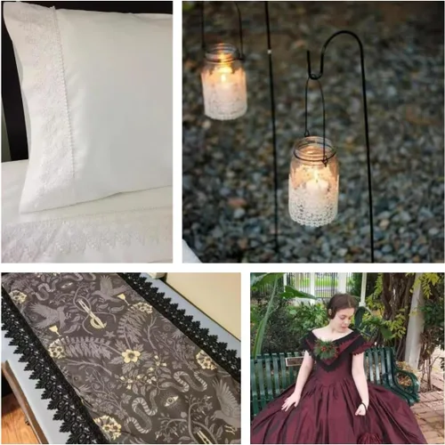 Vista 5 de Cinta de encaje negro de 5 yardas de Venecia para coser ropa, decoración de fiesta en el hogar