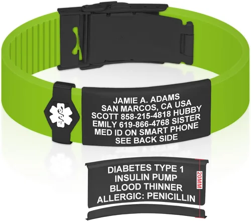 Vista 185 de Divoti Pulsera de identificación de alerta médica grabada personalizada, grabado láser de doble cara (hasta 9 líneas), pulsera de silicona ajustable