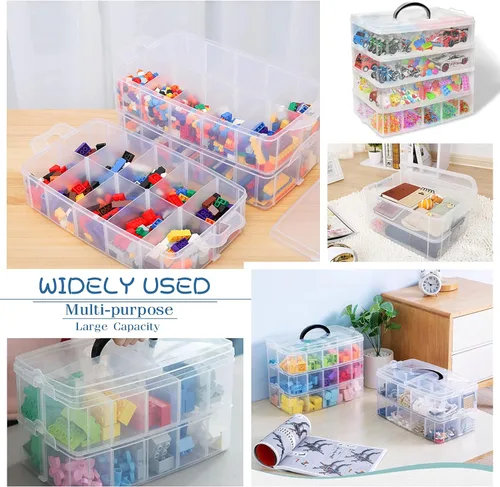 Vista 4 de Caja de almacenamiento apilable de 4 niveles con 40 compartimentos ajustables, caja organizadora de plástico transparente para juguetes de niños