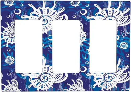 Vista 72 de Placa de interruptor de luz Nautical de 1 pandilla, concha abstracta retro del océano, estrella de mar, cubierta de placa de pared decorativa