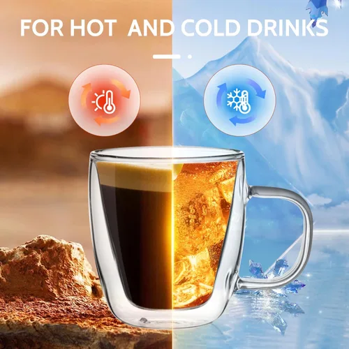 Vista 3 de Sweese Juego de 2 tazas de espresso de vidrio de doble pared de 5 oz, tazas de shot de espresso perfectas para capuchino, latte, té