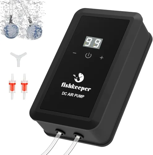 fishkeeper Bomba de aire para acuario, bomba de aire para tanque de peces de doble salida de 5 W 130 GPH con flujo de aire ajustable, bomba