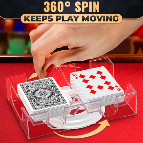 Vista 7 de Soporte de cartas giratorio 360° – Bandeja compacta de plástico para un fácil acceso, 2 cubiertas con rotación suave Organiza múltiples mazos