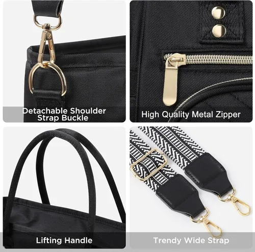 Vista 8 de Jomddems Bolsa de almuerzo para mujer, lonchera aislada para mujer y hombre con correa para el hombro, bolsas de almuerzo portátiles reutilizables