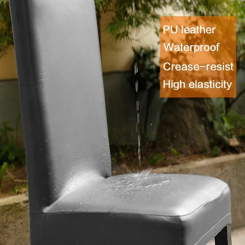 Vista 2 de YISUN Fundas para sillas de comedor, fundas de piel sintética sólida, impermeables y resistentes al aceite, fundas protectoras para sillas