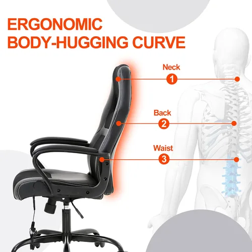 Vista 6 de Silla de juegos de PC, silla de oficina ergonómica, silla de juegos con ruedas, silla giratoria para computadora con soporte lumbar, silla ejecutiva