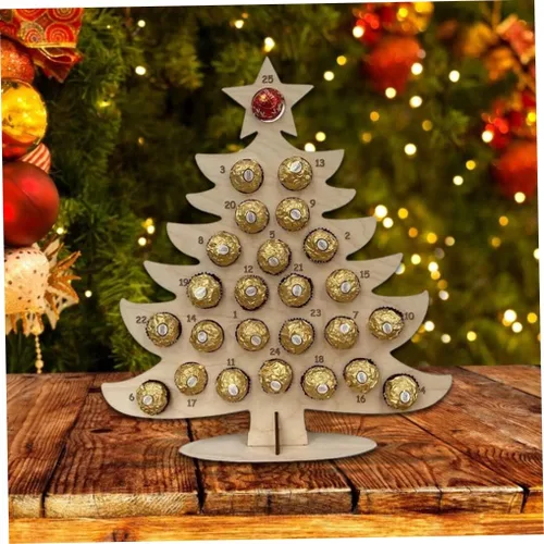 Vista 6 de Calendario de Adviento 2022, calendario de cuenta regresiva de Navidad, marco de chocolate de madera, calendario de Adviento de decoración