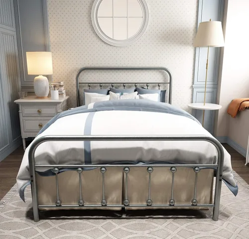 Vista 64 de TEMMER - Cama con estructura de tubos de metal de tamaño queen con cabecera, piecera y base de colchón de plataforma única, 8013 8033 8018.