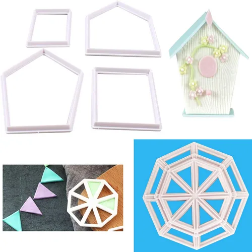 Vista 8 de Mini casa de plástico de bambú valla banderín cortadores de galletas decoración de fondant moldes herramientas (8 piezas)