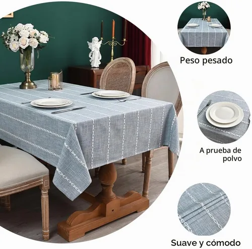 Vista 5 de Zobesta Mantel redondo de lino azul de 53 pulgadas, lavable, suave, bohemio, redondo, para fiestas, vacaciones, picnic, comedor, al aire libre A-Azul