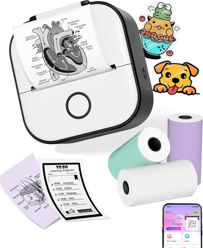 Vista 16 de Ponek Impresora de Pegatinas Mini Print Pods - Mini Impresora de Pegatinas T02 Fabricante de Calcomanías, Máquina de Bolsillo con 1 Rollo de Papel