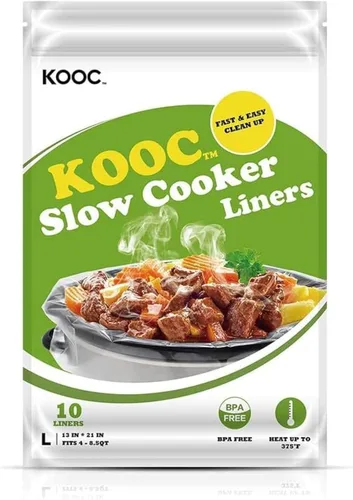 KOOC Forros para olla de cocción lenta de 13x21 pulgadas, 10 unidades de gran tamaño, desechables, bolsas para cocinar, se adaptan a ollas de 3