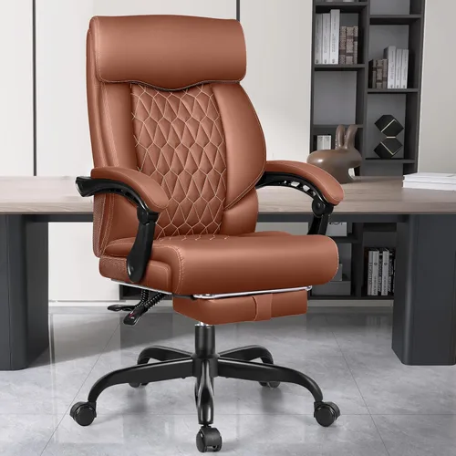 Vista 13 de Silla ejecutiva de oficina de respaldo alto - Escritorio ergonómico para computadora con función de balanceo, de cuero para gerencia