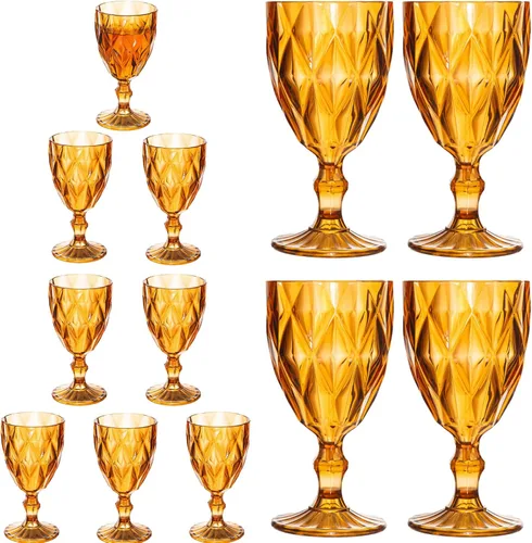 Vista 10 de Juego de 6 copas de vino vintage, de plástico, reutilizables, de 12 onzas, copas de agua de colores, patrón único en relieve, copas de vino