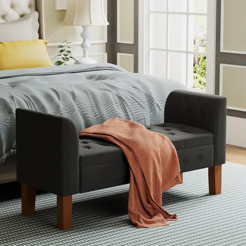 Vista 10 de Awonde Banco de almacenamiento tapizado con brazos otomano para dormitorio, entrada, sala de estar, color caqui
