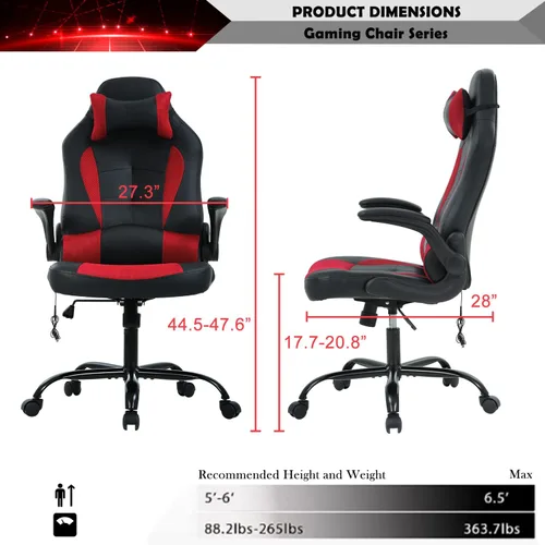 Vista 80 de Silla ergonómica para videojuegos, silla de juegos con reposacabezas, silla de computadora de oficina con ruedas y soporte lumbar, silla