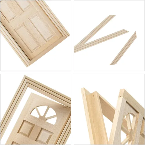 Vista 4 de AUEAR, Muebles en miniatura 1:12, puertas de madera sin pintar para escenas de bricolaje casero (6 paneles estilo B)