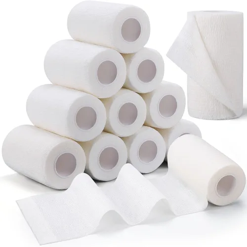 Vista 9 de TOBWOLF 12 vendajes autoadhesivos, 4 pulgadas x 5 yardas, vendaje elástico cohesivo y cohesivo rollo de gasa atlética, cinta de vendaje no tejida