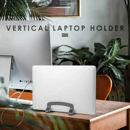Vista 8 de LOTEYIKE Paquete de 2 soportes verticales de aluminio para laptop, MacBook Pro, soporte vertical para laptop con ranura ajustable, se adapta a todas