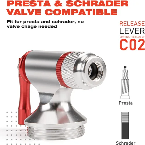 Vista 5 de Kits de inflado de CO2, compatible con válvulas Presta y Schrader, bomba de neumáticos de bicicleta de CO2 para bicicletas de montaña y carretera