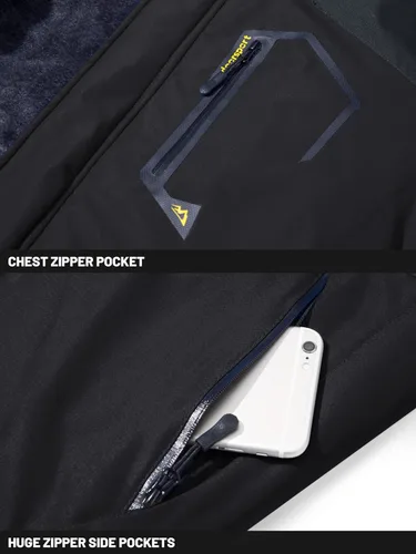 Vista 6 de TACVASEN Chaquetas de esquí de invierno para hombre, abrigos de vellón impermeables con aislamiento térmico para snowboard, parka con capucha