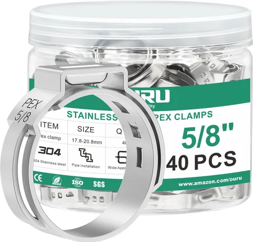 Vista 7 de OURU 54 piezas 1/2 Pex anillo de crimpado, abrazaderas Pex de acero inoxidable 304, abrazaderas de manguera de oreja única para accesorios Pex