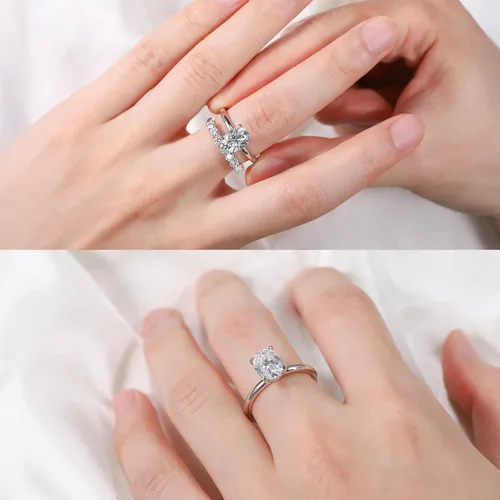 Vista 4 de Anillo de compromiso de moissanita de corte ovalado de 1 1.5 2 3 quilates para mujer, plata de ley 925, anillos solitarios de color D, anillo