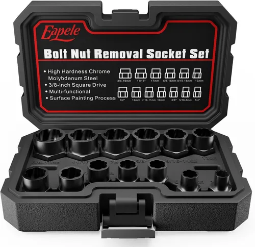 Eapele Juego de extractor de tornillos, enchufes giratorios para removedor de tuercas peladas, se ajusta a unidad cuadrada de 3/8 pulgadas con