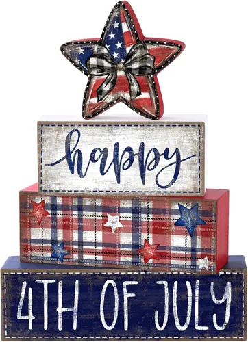 Vista 11 de DIYDEC 4 piezas de decoración de mesa de Navidad, árbol de Navidad, letrero de bloque de madera, decoración de bandeja escalonada de Navidad, pieza