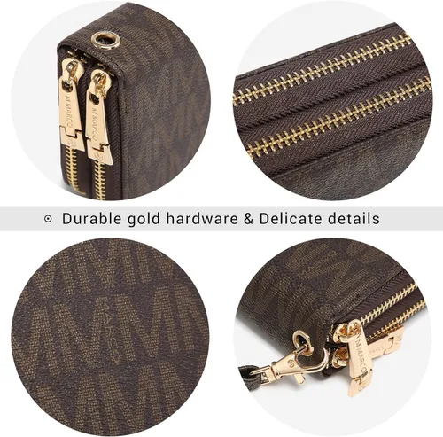 Vista 6 de MKP COLLECTION Cartera de moda con doble cremallera alrededor de la cartera de mezclilla para mujer, bolso largo para tarjetas de crédito, correa