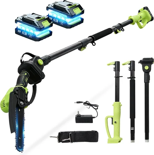 Vista 10 de Sierra eléctrica de poste para podar árboles, mini motosierra de 8 pulgadas con poste de extensión, podadora de ramas de árbol a batería, sierra