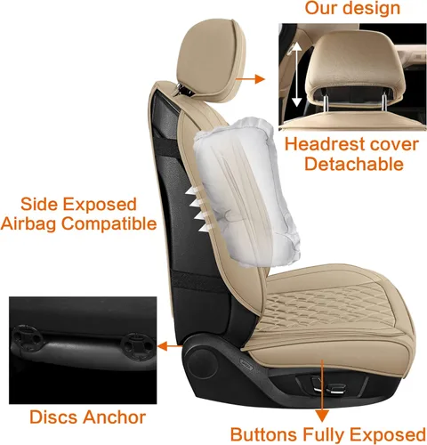 Vista 5 de Pariitadin Fundas de Cuero para Asientos de Automóvil Par Delantero, Impermeables Transpirables de Cuero Sintético Fundas de Asiento Automotrices