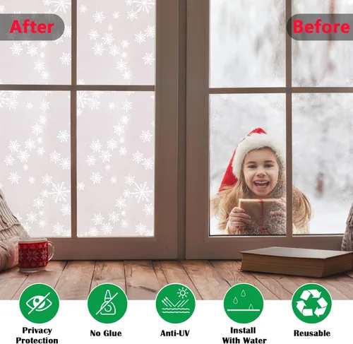 Vista 2 de Niviy Película de privacidad para ventana, decoración de Navidad, copos de nieve, calcomanías para ventanas, calcomanías no adhesivas, película