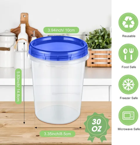 Vista 3 de 24 recipientes de almacenamiento de alimentos de 32 onzas con tapas giratorias superiores, recipientes de plástico reutilizables para alimentos