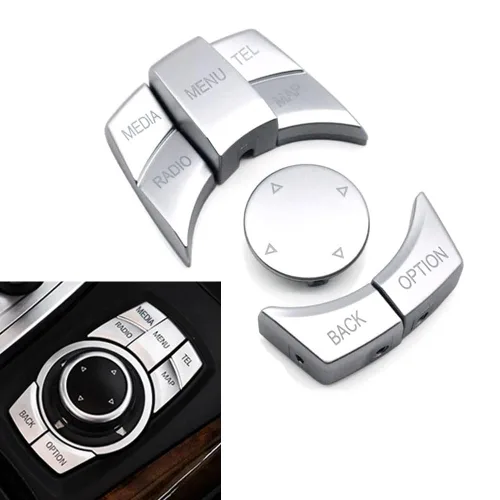 Vista 8 de Fundas de botón de control multifunción CIC iDrive CIC iDrive, color negro, 6 unidades, tapas de menú de consola central, repuesto para BMW