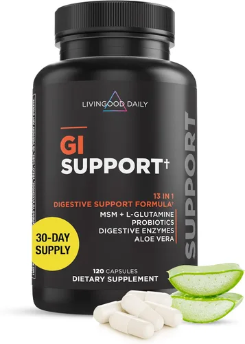 Livingood Daily Suplemento de desintoxicación de limpieza intestinal, soporte gastrointestinal 13 en 1 con L glutamina, aloe vera, enzimas