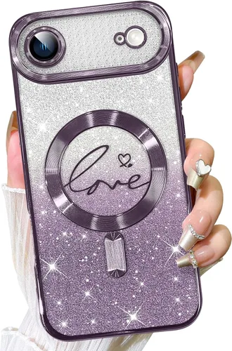 Vista 97 de Fiyart - Funda transparente magnética con purpurina para iPhone 11 Pro Max para mujeres, con grabado "Love" metálico, protección para cámara
