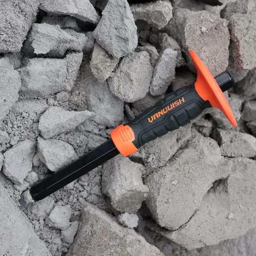 Vista 6 de VANQUISH Cincel frío resistente de hormigón de 12 pulgadas con cabeza puntiaguda y protector de mano bimaterial para mampostería (4710)
