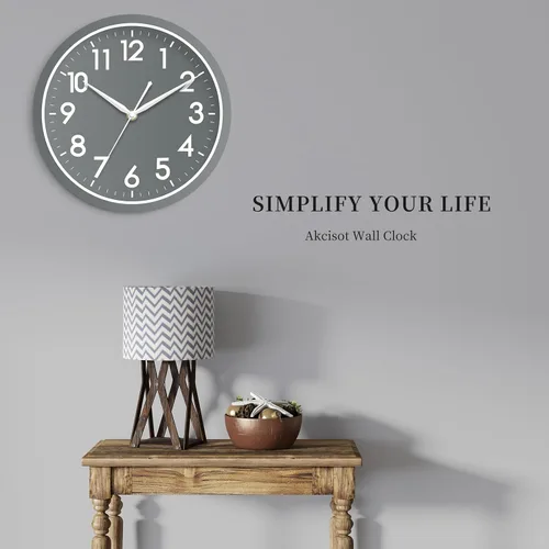 Vista 9 de AKCISOT Reloj de pared para baño de 10 pulgadas, relojes de pared analógicos pequeños que funcionan con pilas, silenciosos y sin tictac
