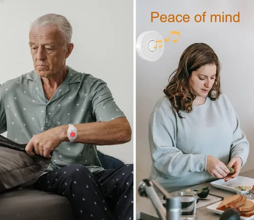 Vista 4 de Buscapersonas con WiFi para cuidadores, botón de llamada, alarma inalámbrica para enfermeras, campana de llamada, localizador de alerta