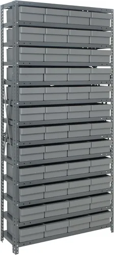 Vista 439 de Quantum QSBU-245BK Heavy Duty Shelving Unit with (7) Shelves and (24) QUS245 Black Bins for Garage Warehouse Storage Distribution 400 lb Load