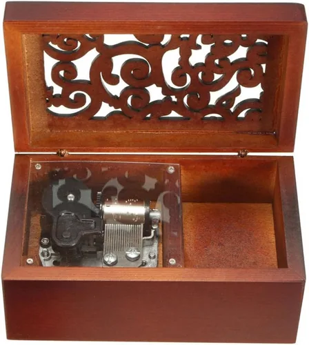 Vista 10 de FnLy Caja musical de madera grabada antigua, A Time for Us from Romeo and Juliet, con movimiento chapado en oro, octogonal