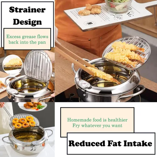 Vista 3 de Freidora olla freidora japonesa mini olla de acero inoxidable Olla de temperatura controlada Tempura Sartén Termómetro Cocina de inducción Ollas
